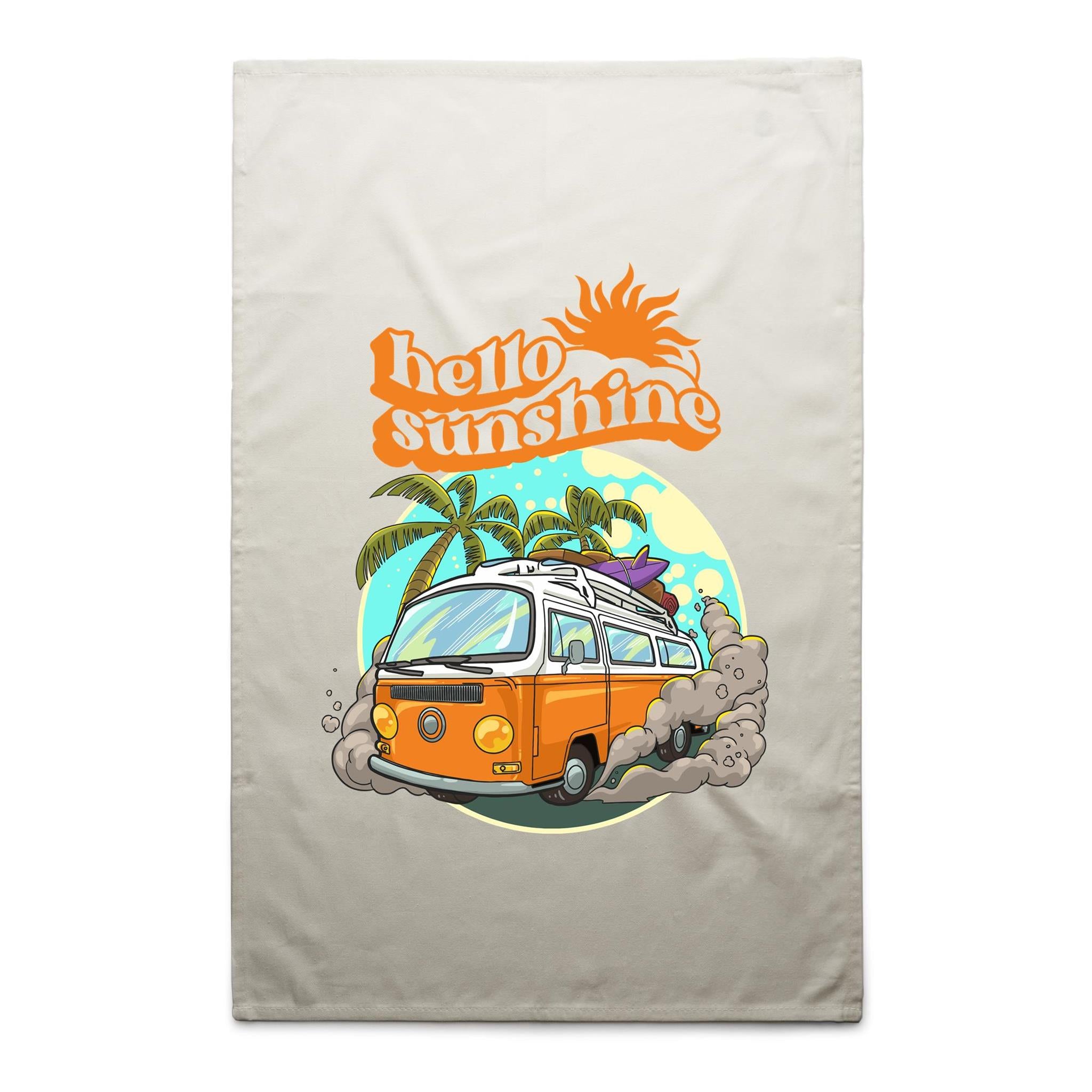 Hello Sunshine, Beach Van - AS Colour Tea Towel Cream One Size Tea Towel Printed In Australia Summer Surf