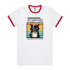 Shhh, My Coffee And I Are Having A Moment, Cat - Staple Ringer Tee White Red Ringer T-Shirt animal Coffee Printed In Australia