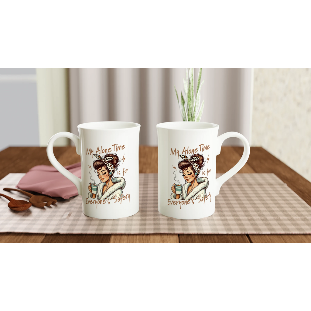 Personalised My Alone Time Is For Everyone's Safety White 10oz Porcelain Slim Mug Personalised Porcelain Mug Globally Fulfilled