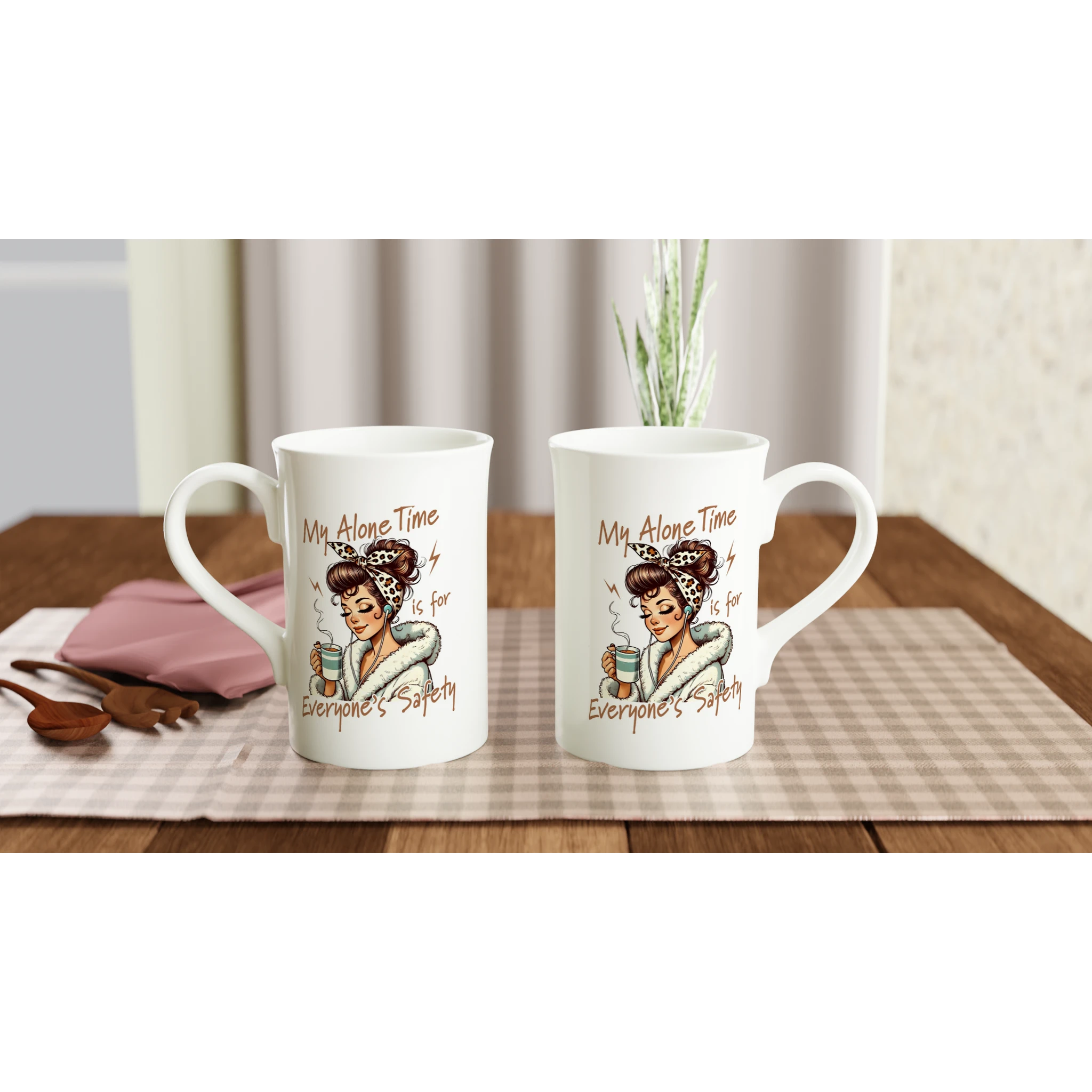 Personalised My Alone Time Is For Everyone's Safety White 10oz Porcelain Slim Mug Personalised Porcelain Mug Globally Fulfilled