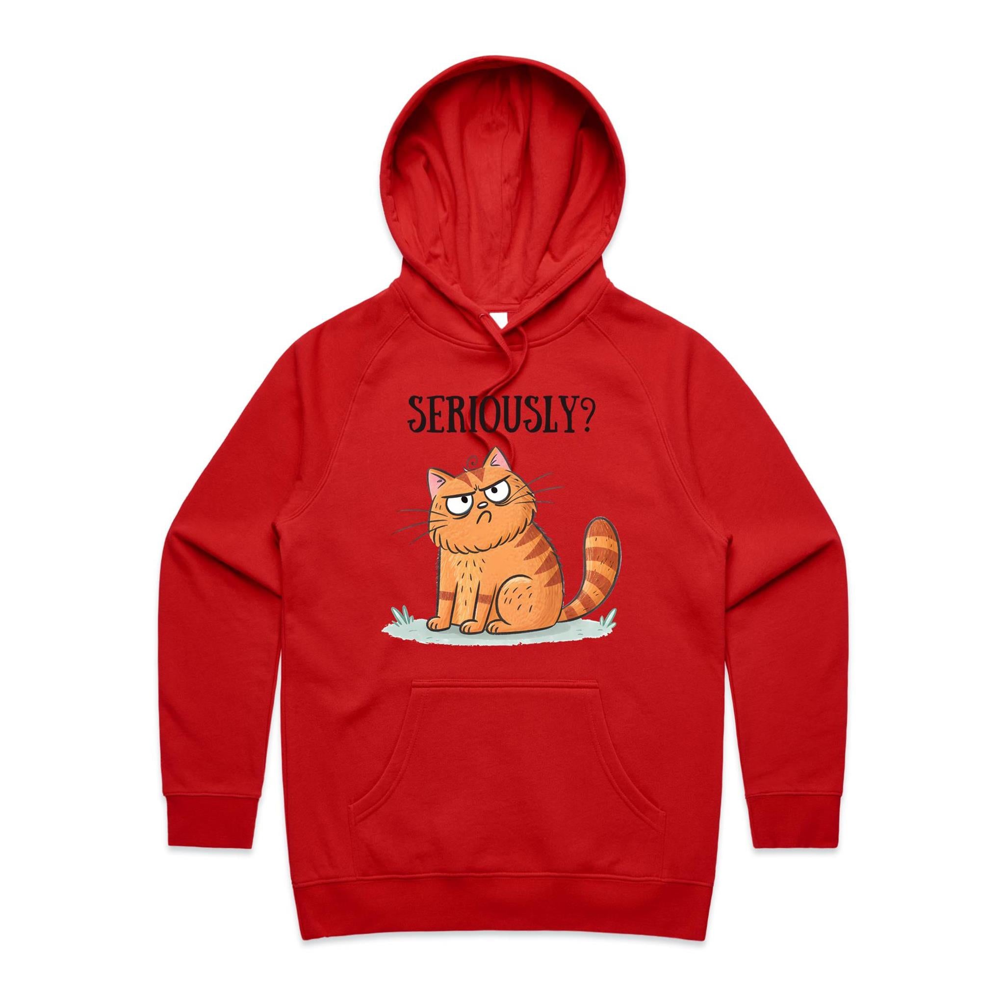 Cat Seriously? - Womens Hoodie Red Womens 2XL Womens Hoodie animal Printed In Australia