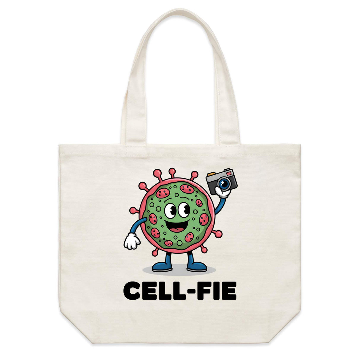 Cell-fie Cell Selfie Shoulder Canvas Tote Bag Default Title Large Tote Bag Printed In Australia Science
