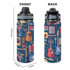 Music Instruments Blue - Insulated Water Bottle with Dual-Use Lid (18oz) Insulated Water Bottle with Dual-Use Lid (18oz) Music Printed Offshore