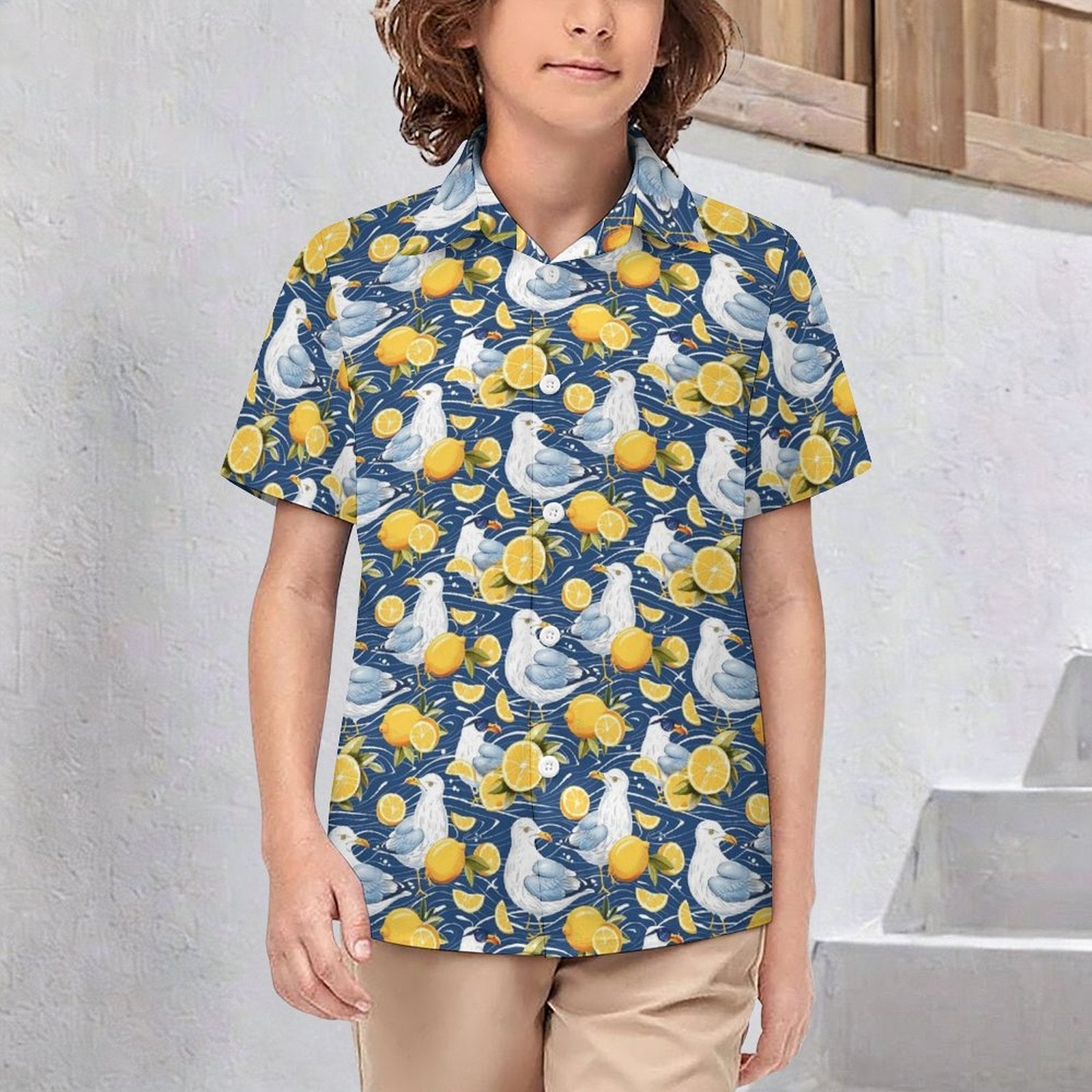 Lemon Seagull Kids Youth Short Sleeve Button Up Shirt
