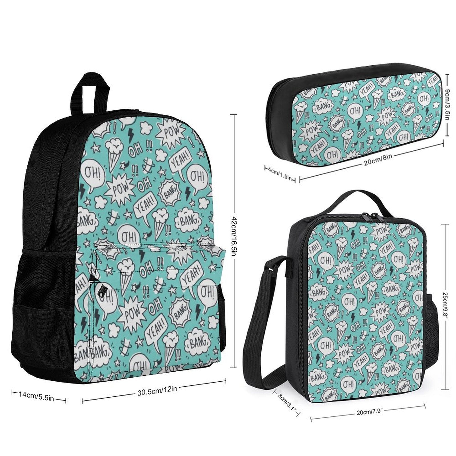 Comic Book Speech Bubbles - Three Piece Backpack Set