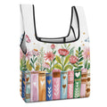 Books And Flowers Collapsible Shopping Bag white One size Foldable Shopping Bag Printed Offshore