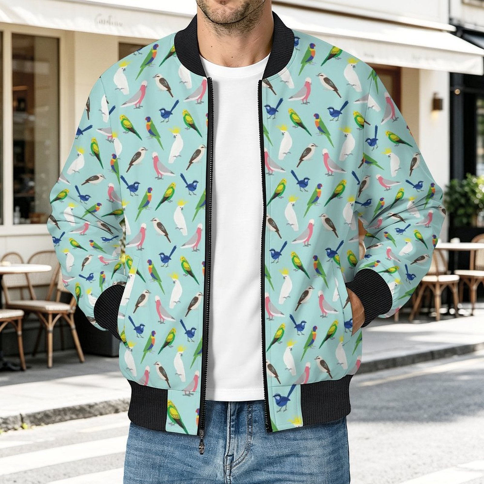 Australian Birds Men's Casual Zip‑Up Bomber Jacket