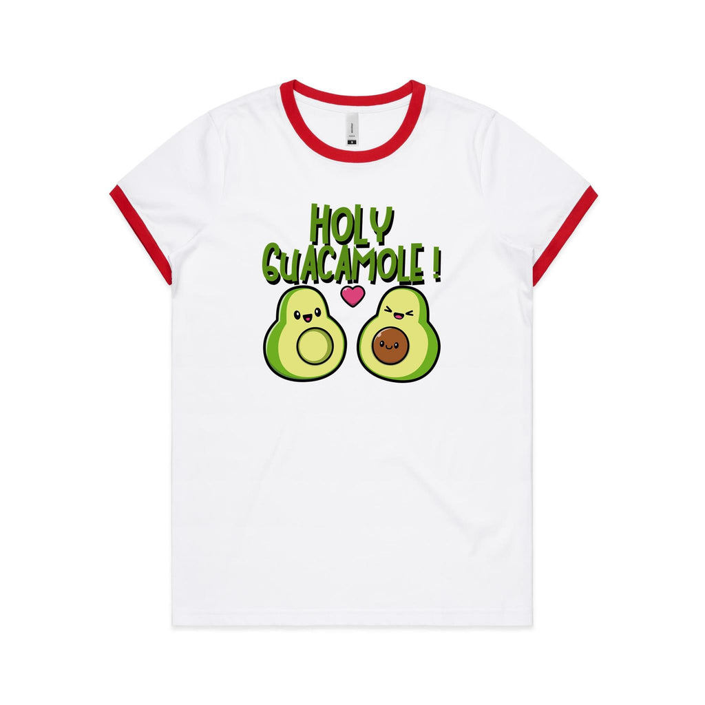 Holy Guacamole, Pregnant Avocado - Women's Ringer Tee White Red Womens Ringer T-shirt Food Printed In Australia