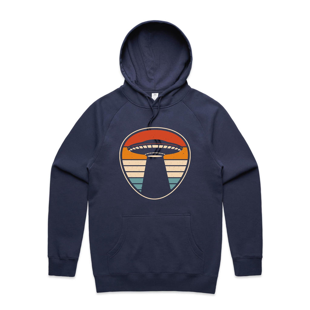 UFO, Retro Stripes - Mens Hoodie Midnight Blue Mens Hoodie Printed In Australia Sci Fi