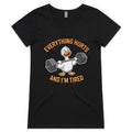 Everything Hurts And I'm Tired, Gym - Womens V-Neck T-Shirt Black Womens Active V-Neck T-shirt Fitness Printed In Australia