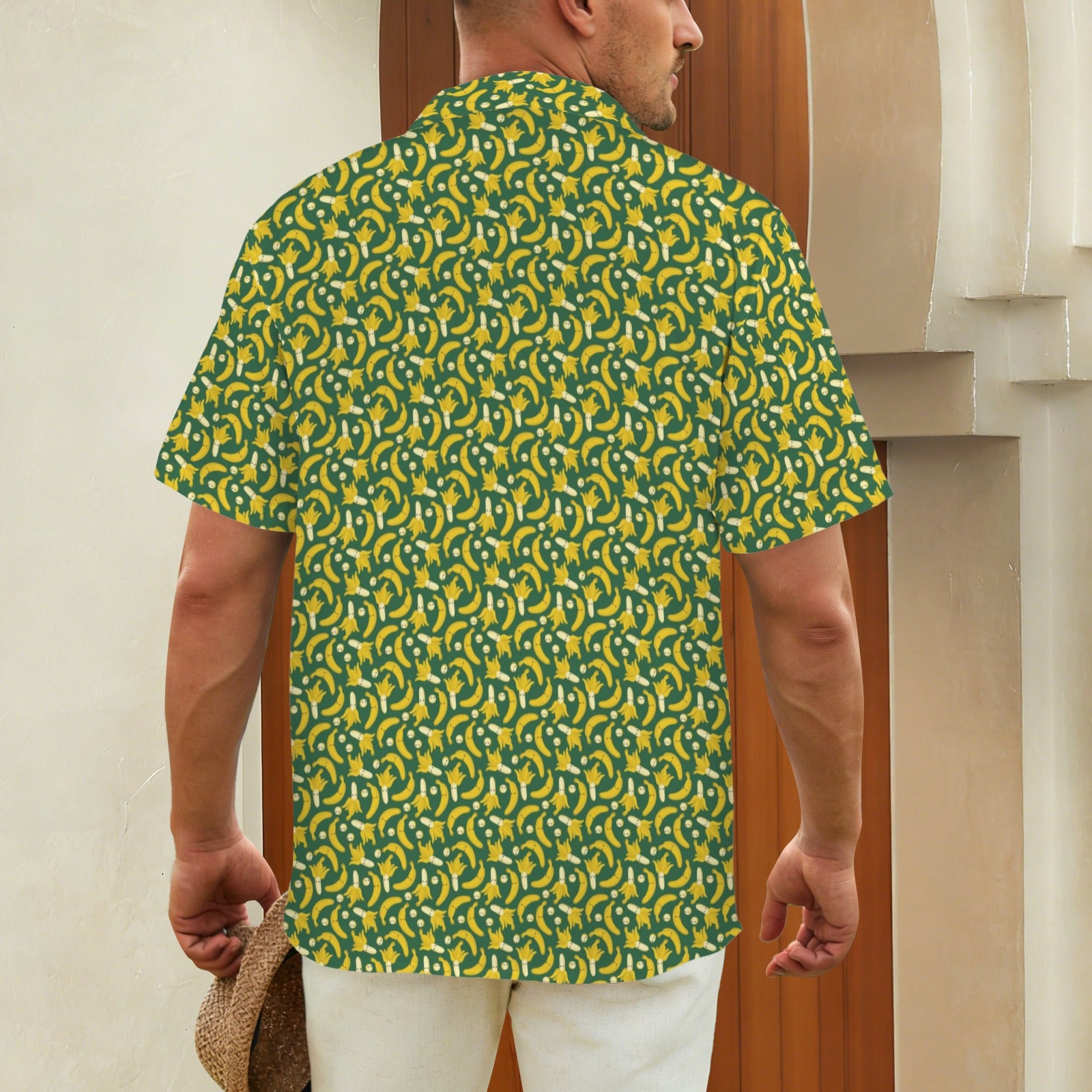 Happy Bananas Men's Short Sleeve Hawaiian Shirt Men's Hawaiian Shirt (New) Food Printed Offshore