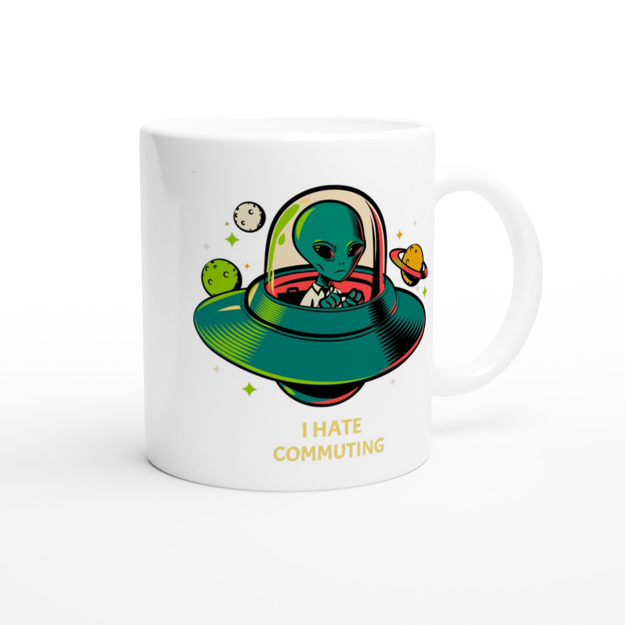 Alien Commute - White 11oz Ceramic Mug White 11oz Mug Globally Fulfilled Sci Fi