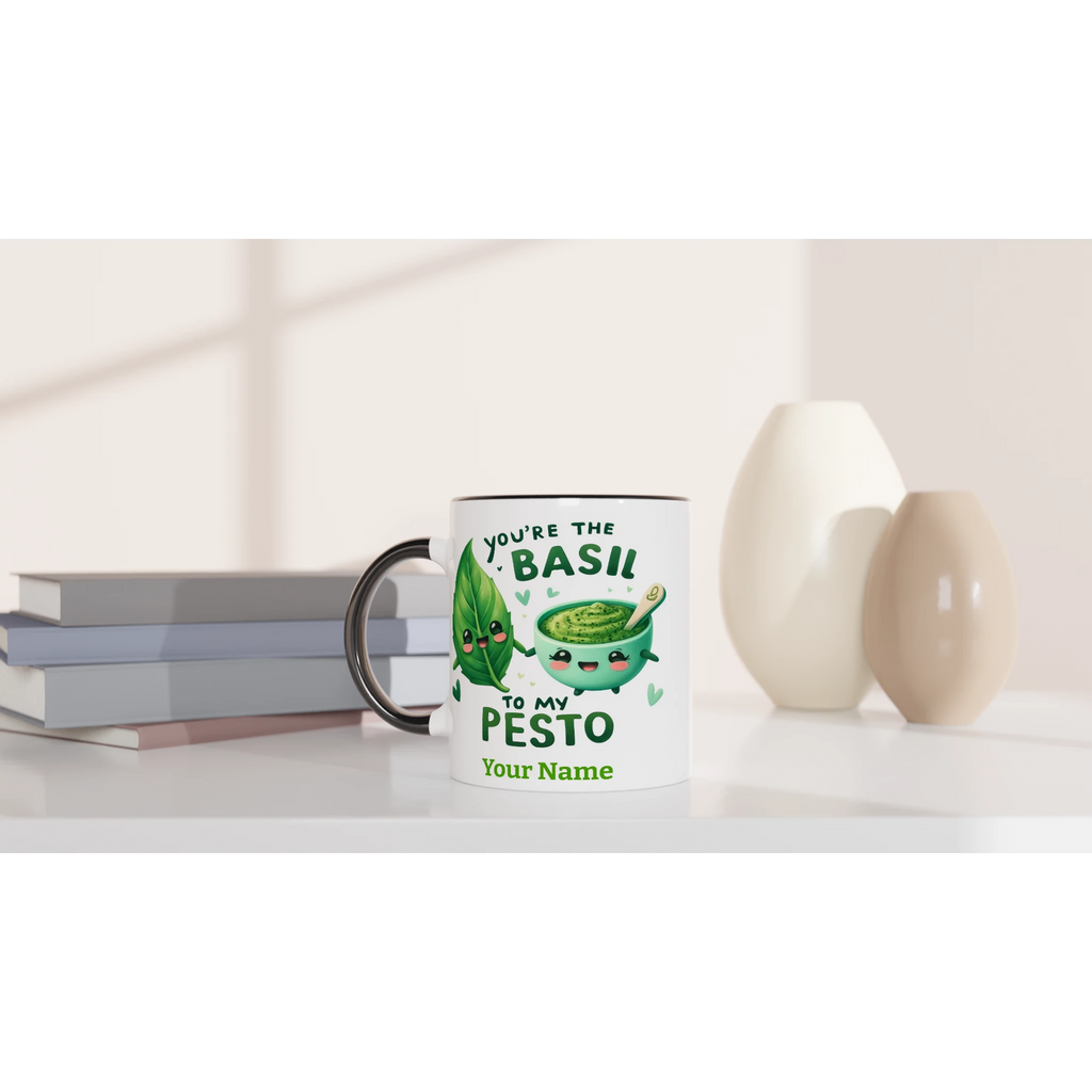 Personalised - You're The Basil To My Pesto, Valentine - White 11oz Ceramic Mug with Colour Inside Personalised 11oz Mug