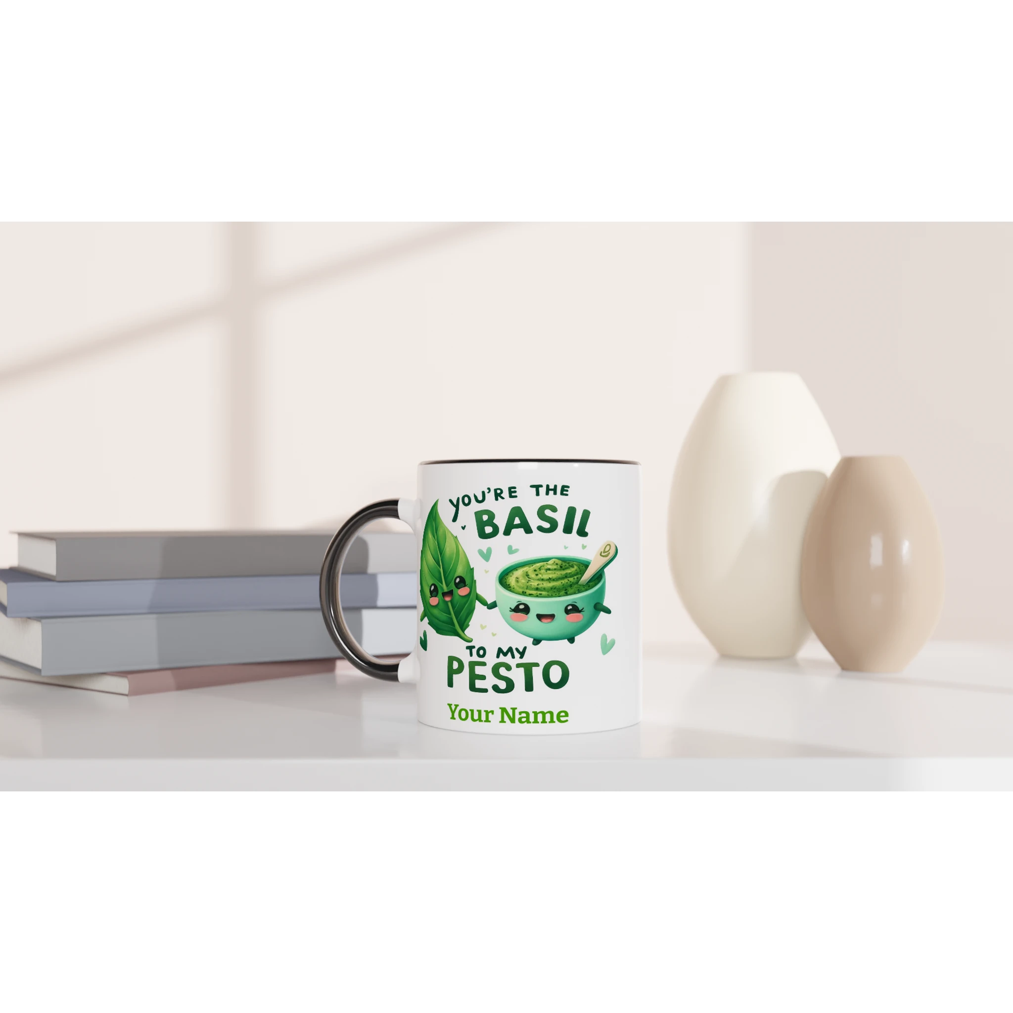 Personalised - You're The Basil To My Pesto, Valentine - White 11oz Ceramic Mug with Colour Inside Personalised 11oz Mug