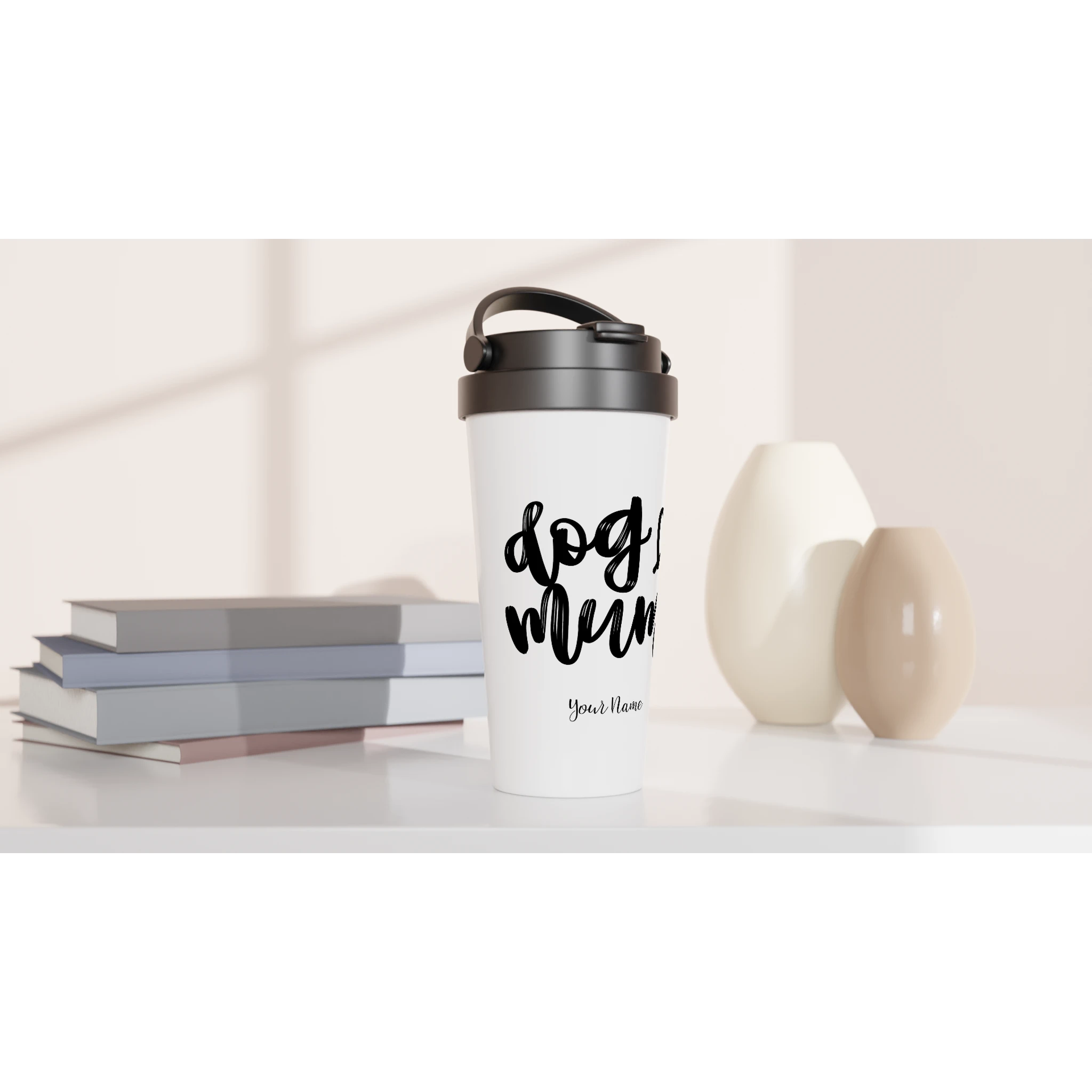 Personalised - Dog Mum - White 15oz Stainless Steel Travel Mug Personalised Travel Mug animal Globally Fulfilled Mum