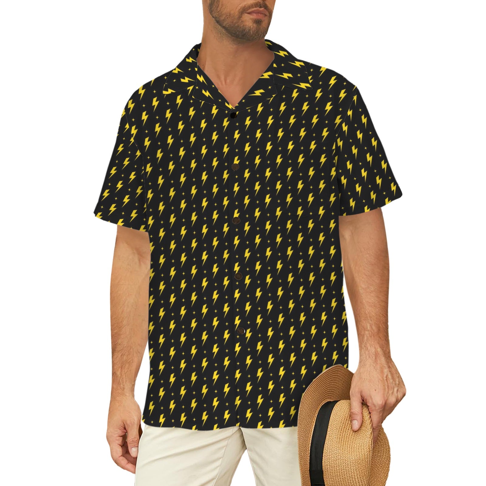 Yellow Lightning Men's Short Sleeve Hawaiian Shirt Men's Hawaiian Shirt (New) comic Printed Offshore