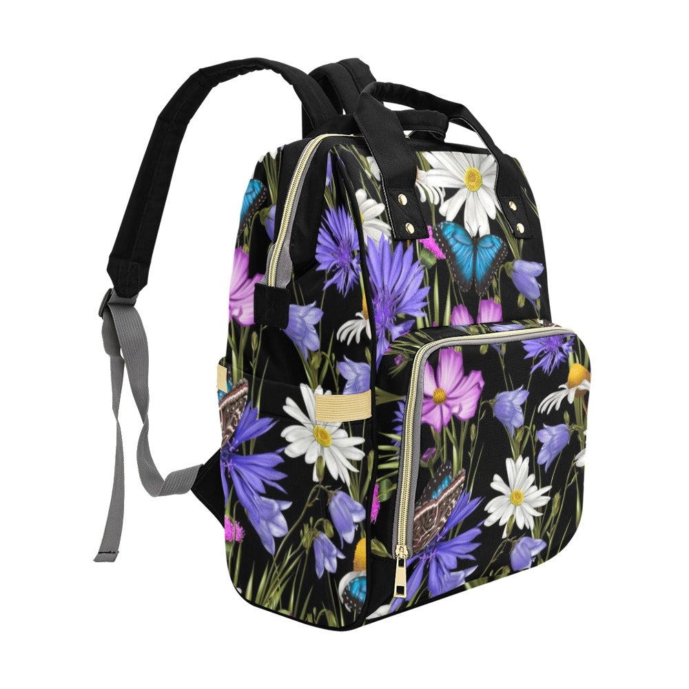 Butterfly Flowers - Multi-Function Backpack, Nappy / Diaper Bag
