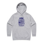 Home Is Where The WIFI Connects Automatically - Womens Hoodie Grey Marle Womens Hoodie Printed In Australia Tech