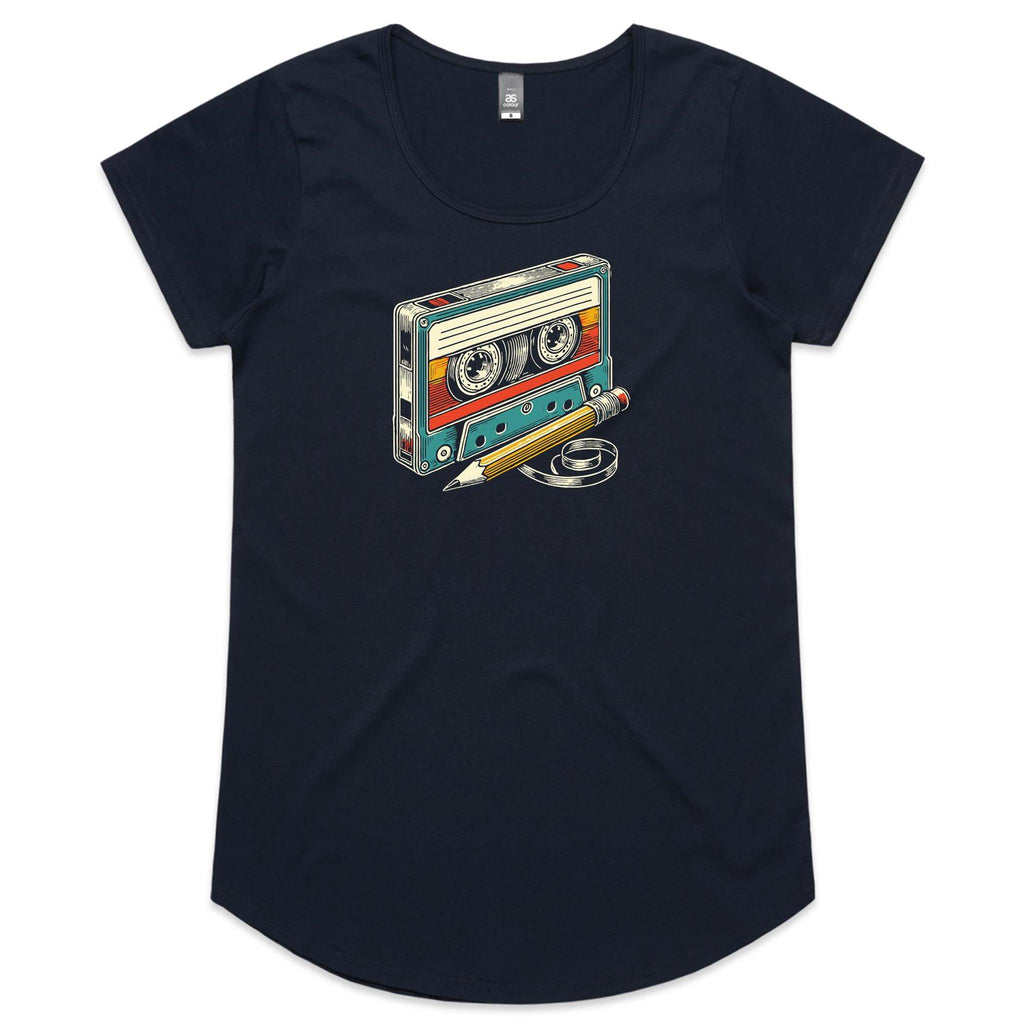 Cassette Tape And Pencil - Womens Scoop Neck T-Shirt