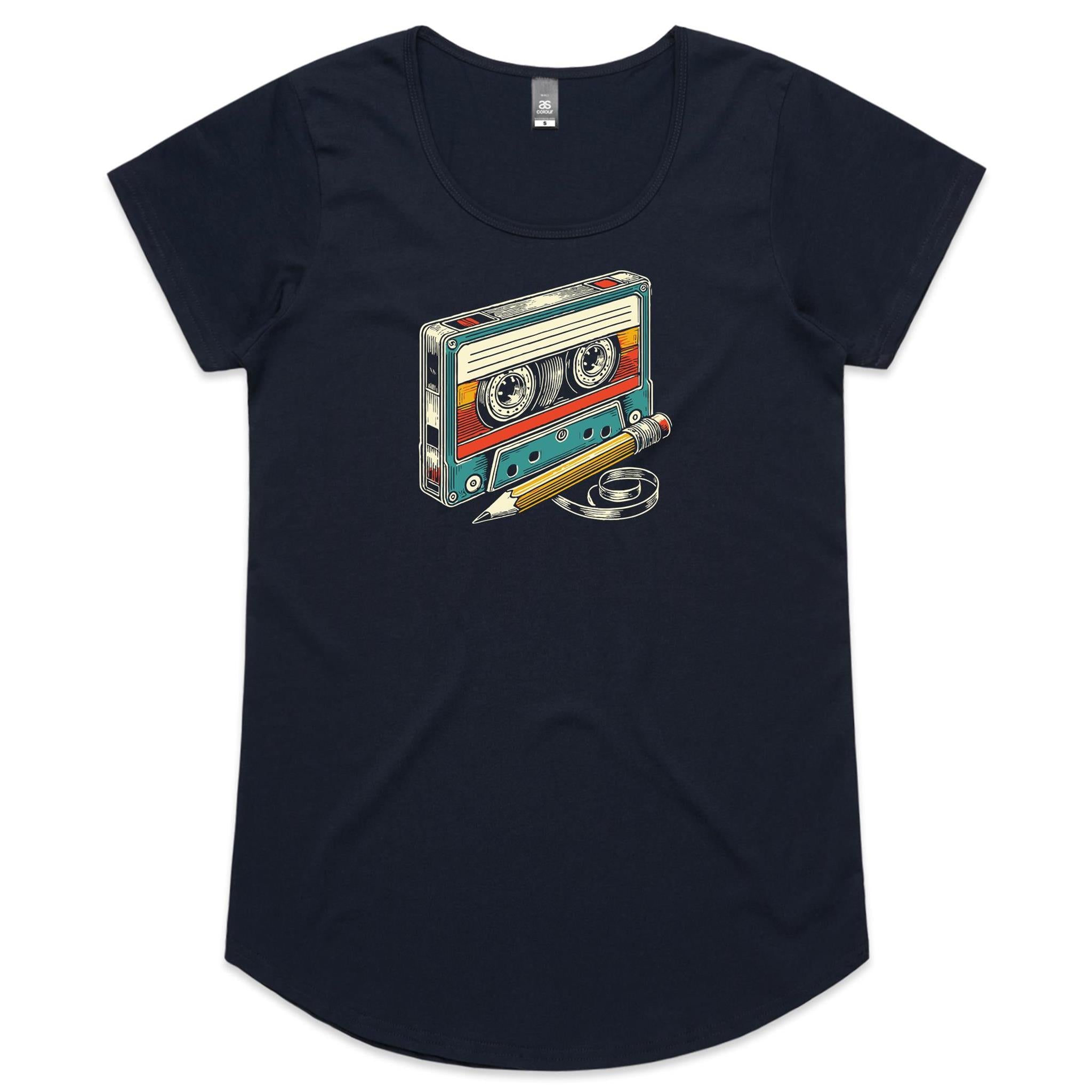 Cassette Tape And Pencil - Womens Scoop Neck T-Shirt