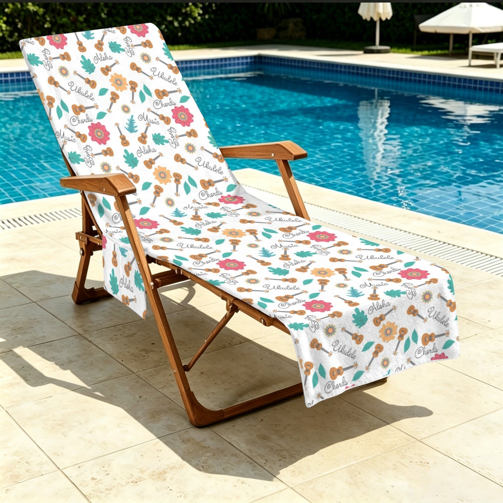 Ukulele Beach Chair Towel Cover with Side Pockets