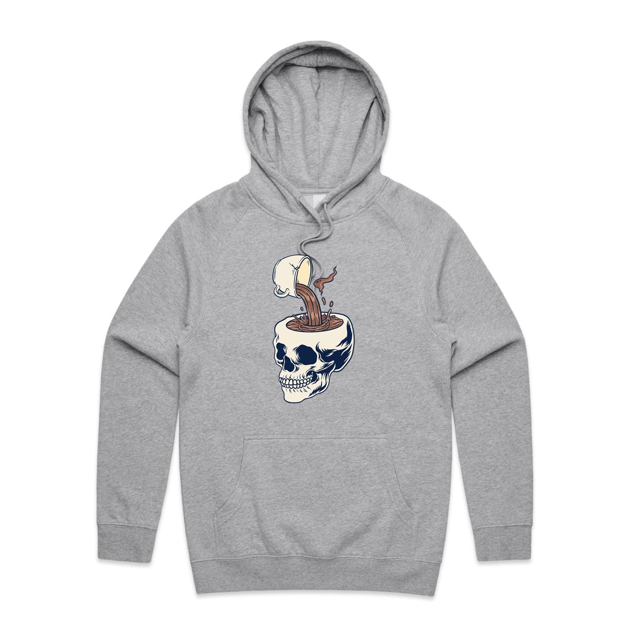 Coffee Skull - Mens Hoodie Grey Marle Mens Hoodie Coffee Printed In Australia