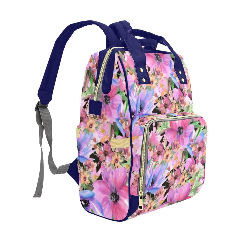 Bright Pink Floral - Multi-Function Backpack, Nappy / Diaper Bag