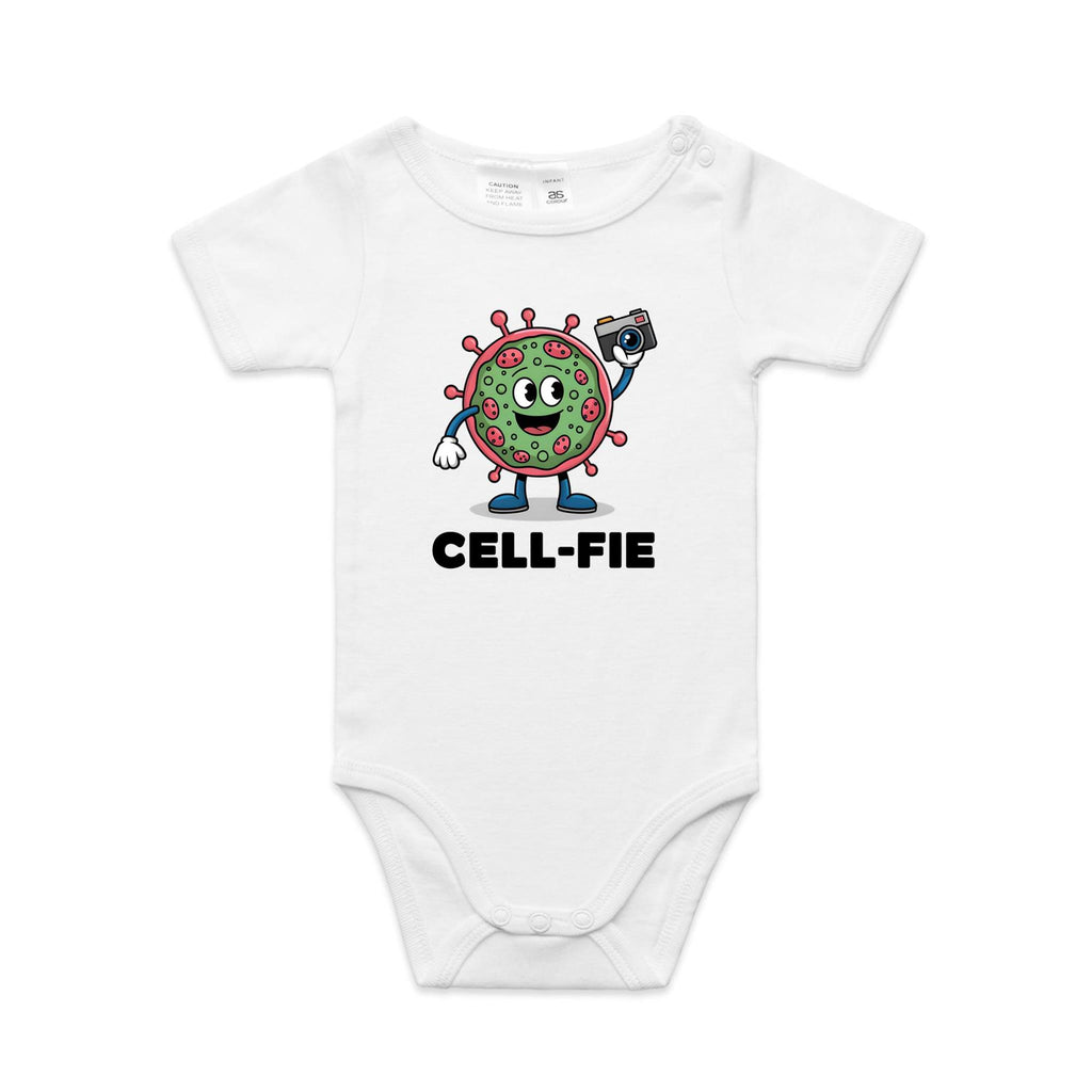 Cell-fie Cell Selfie AS Colour Baby Bodysuit White Baby Bodysuit Printed In Australia Science