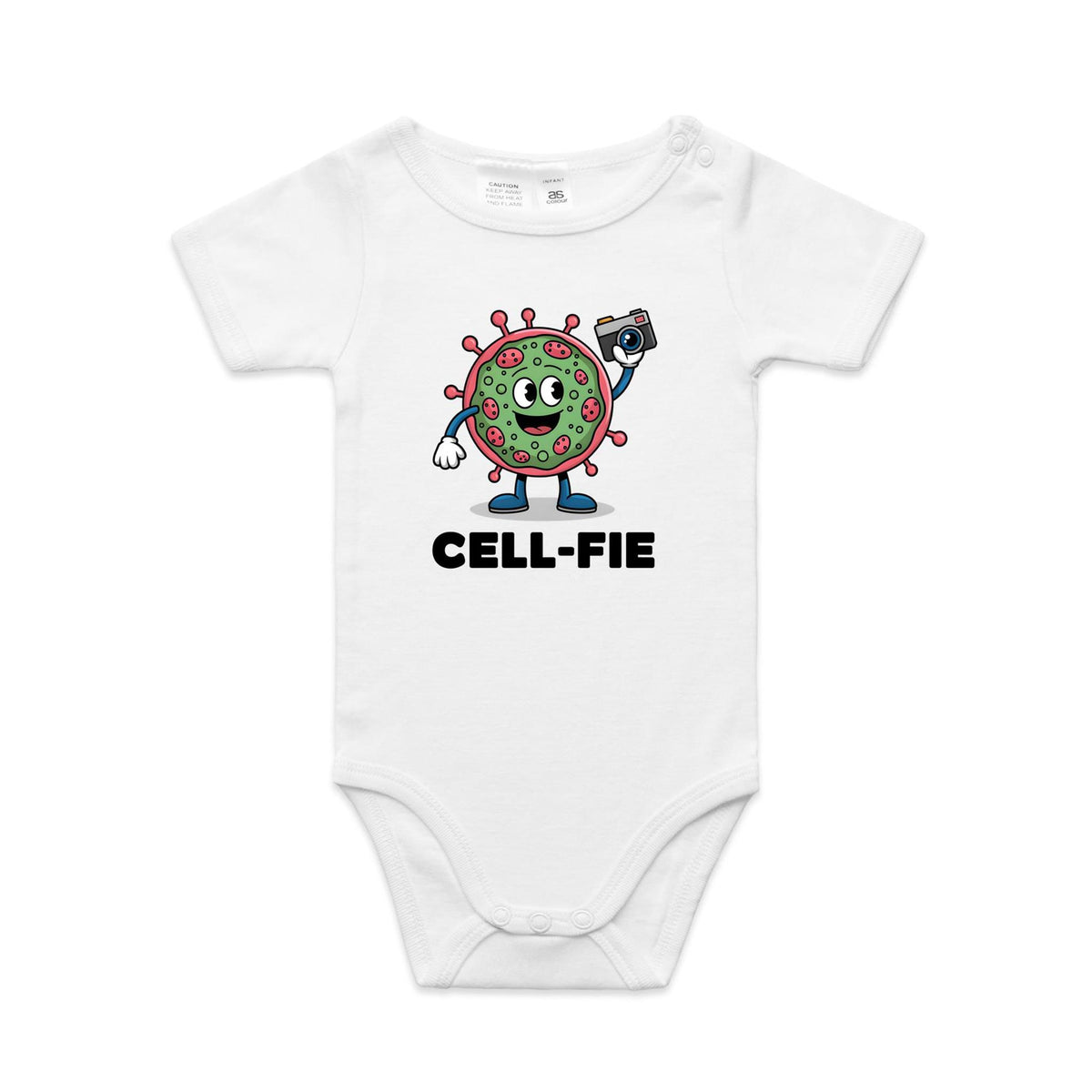Cell-fie Cell Selfie AS Colour Baby Bodysuit White Baby Bodysuit Printed In Australia Science