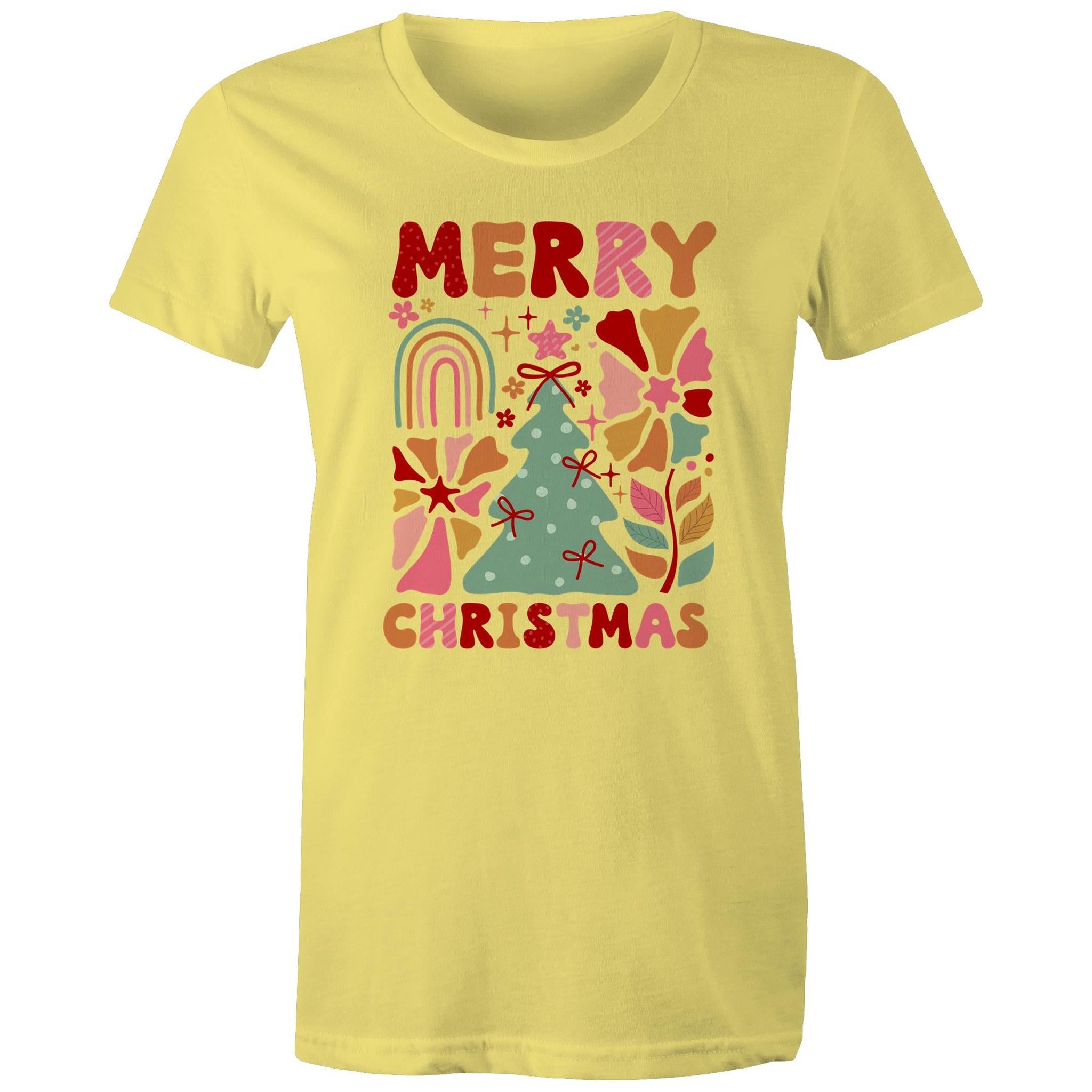 Merry Christmas - Womens T-shirt Yellow Womens Christmas T-shirt Christmas Printed In Australia