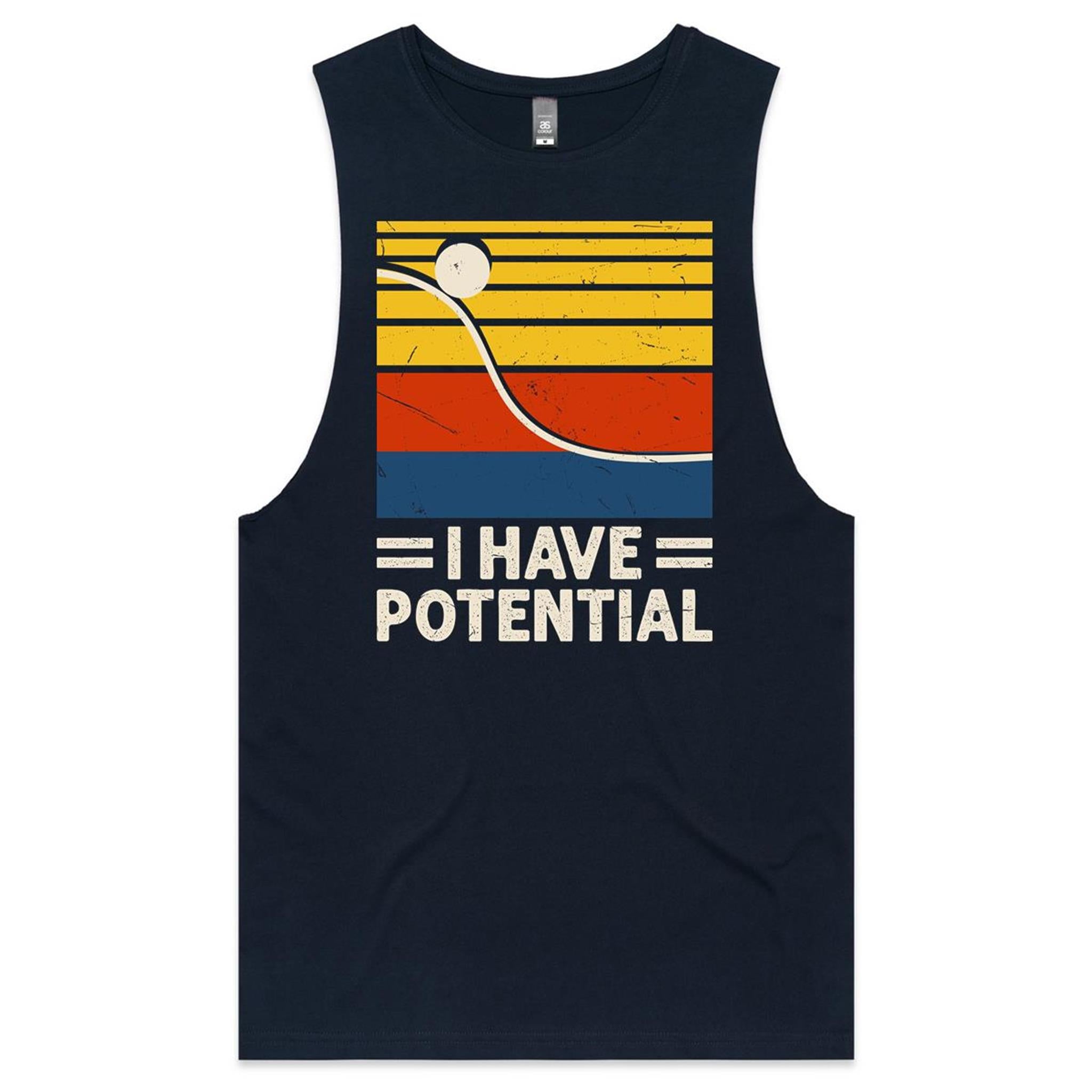 I Have Potential, Physics - Mens Tank Top Tee Navy Drop Arm Tank Top Printed In Australia Science