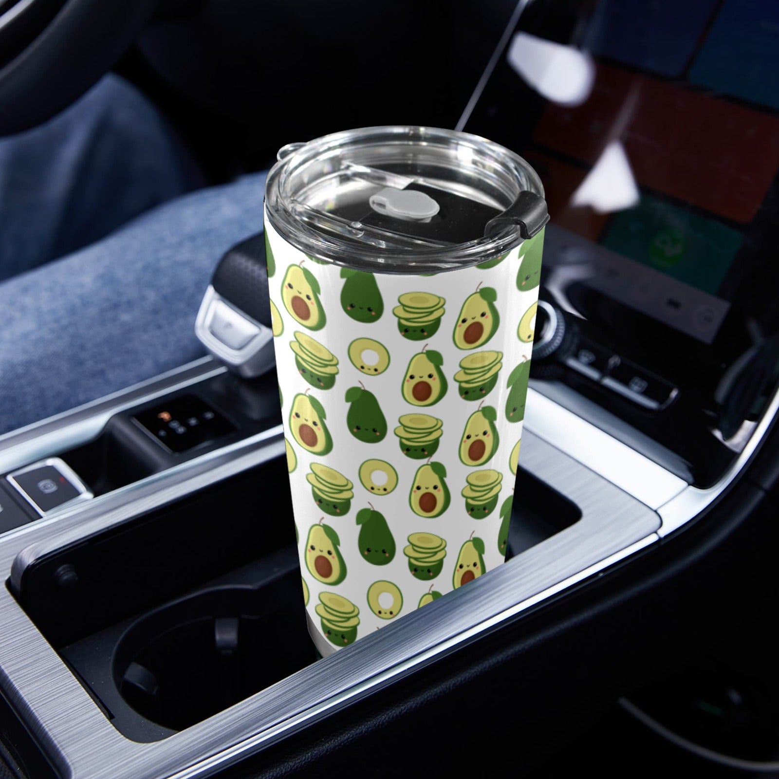 Cute Avocados - 20oz Mobile Tumbler with Lid (Black Lock) 20oz Travel Mug Food Printed Offshore