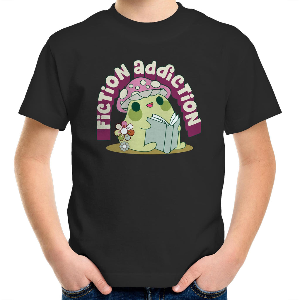 Fiction Addiction - Kids Youth T-shirt Black Kids Youth T-shirt Printed In Australia Reading