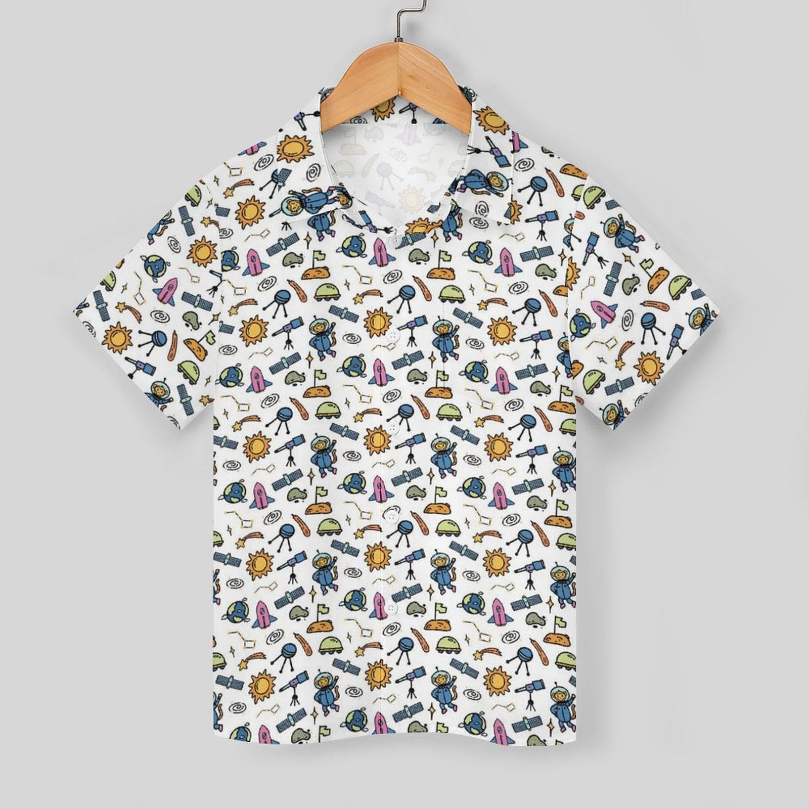 All About Space Kids Youth Short Sleeve Button Up Shirt