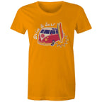 Drive And Surf - Womens T-shirt Orange Womens T-shirt Printed In Australia Summer Surf