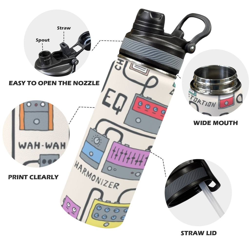 Guitar Pedals - Insulated Water Bottle with Dual-Use Lid (18oz) Insulated Water Bottle with Dual-Use Lid (18oz) Music Printed Offshore