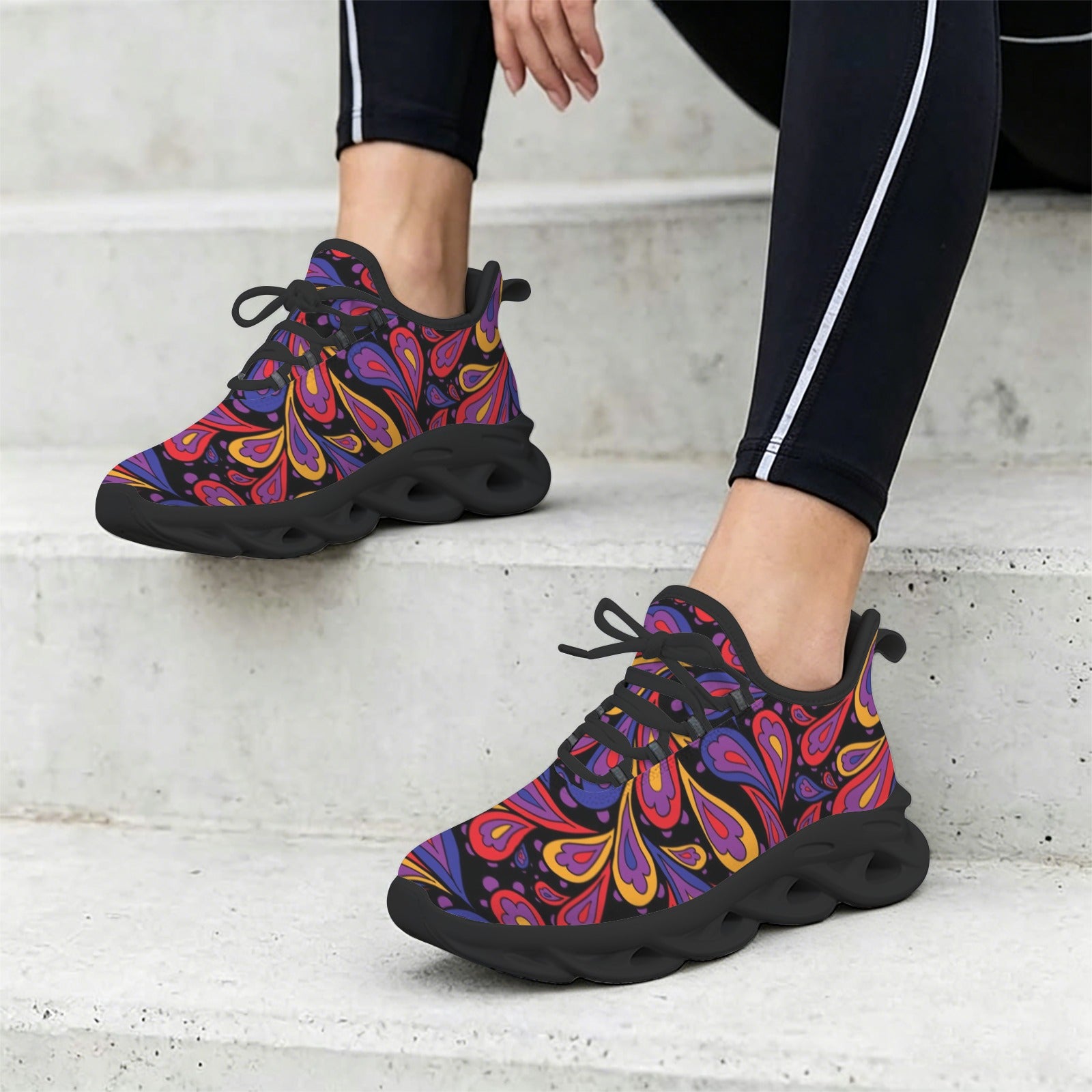 Paisley On Black Women's Twisted Sole Sneakers
