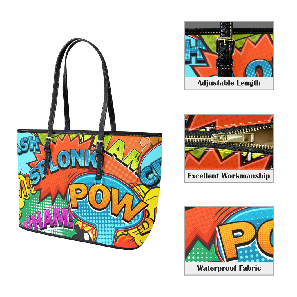 Comic Book 2 - Leather Tote Bag-Large
