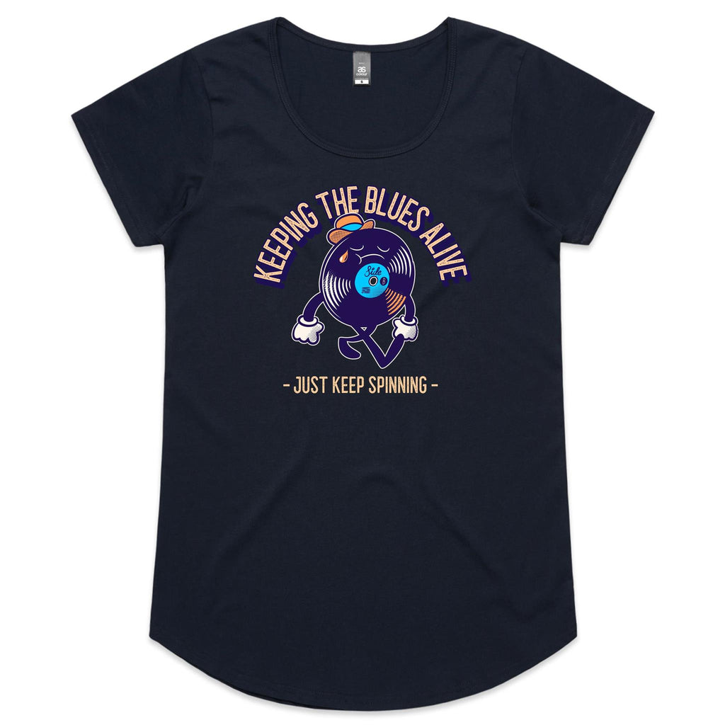 Keeping The Blues Alive - Womens Scoop Neck T-Shirt Navy Womens Scoop Neck T-shirt Music Printed In Australia