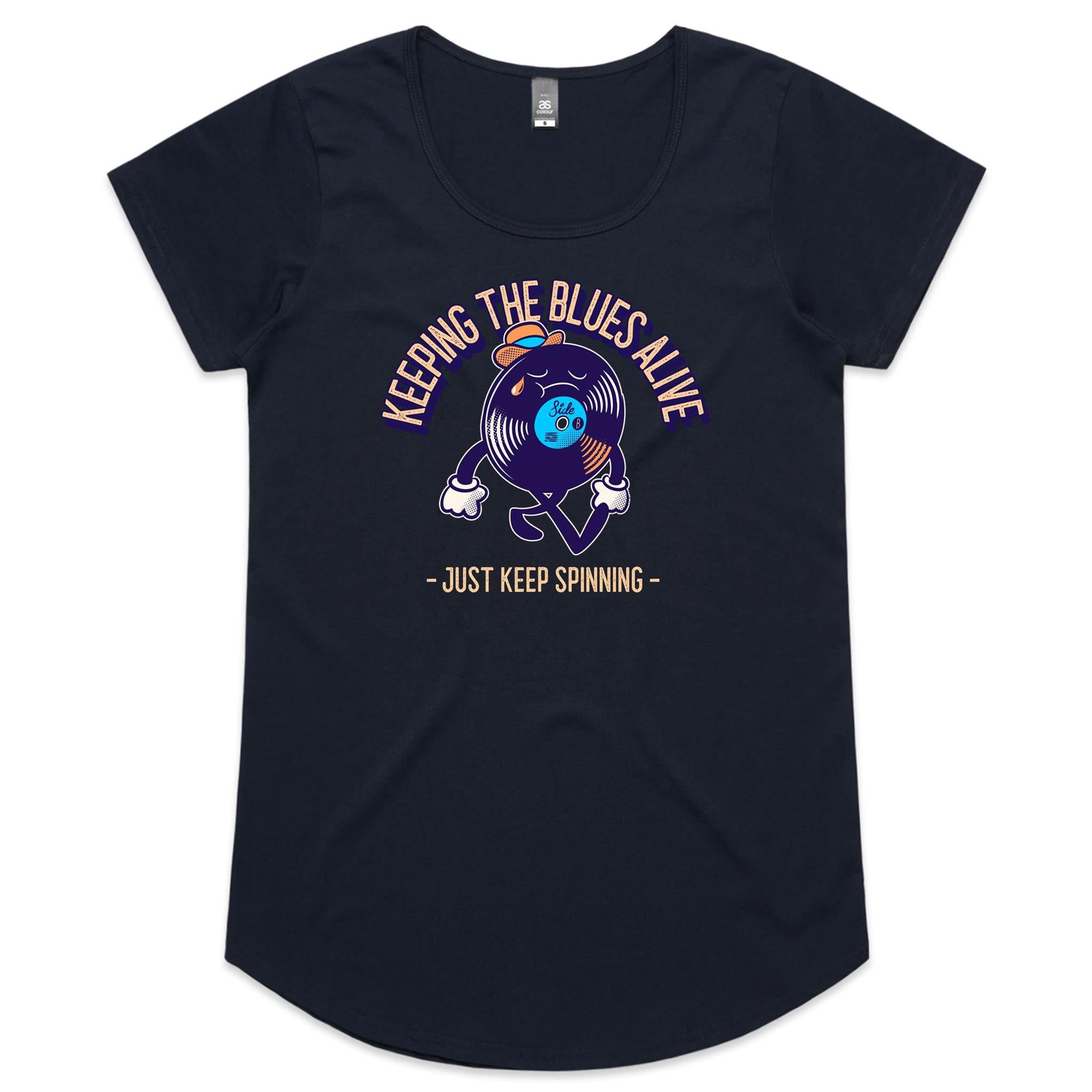 Keeping The Blues Alive - Womens Scoop Neck T-Shirt Navy Womens Scoop Neck T-shirt Music Printed In Australia