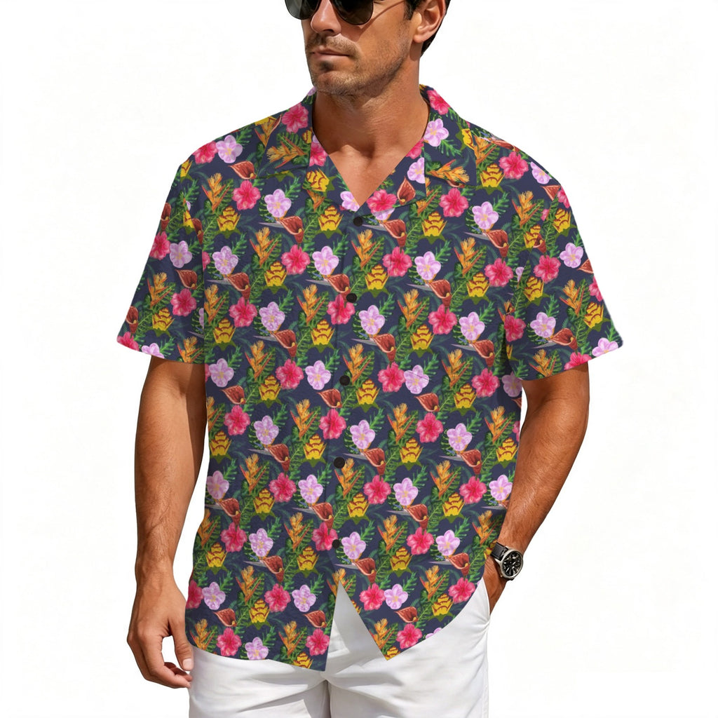 Tropical Floral Men's Crinkle Hawaiian Shirt
