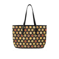 Round Pizzas On Black PU Leather Tote Bag Large One Size Leather Tote Bag-Large Food Printed Offshore