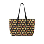 Round Pizzas On Black PU Leather Tote Bag Large One Size Leather Tote Bag-Large Food Printed Offshore