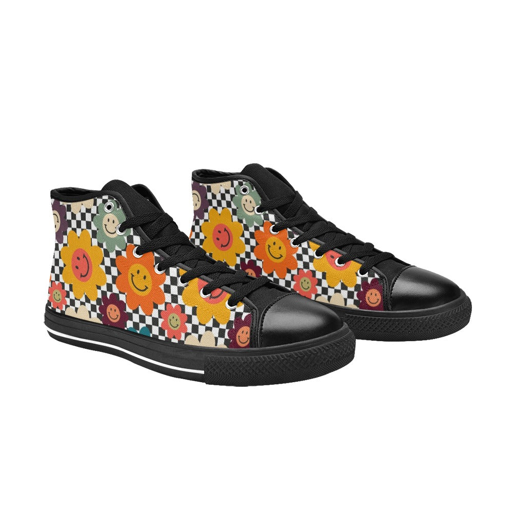 Happy Retro Flowers - Men's High Top Canvas Shoes