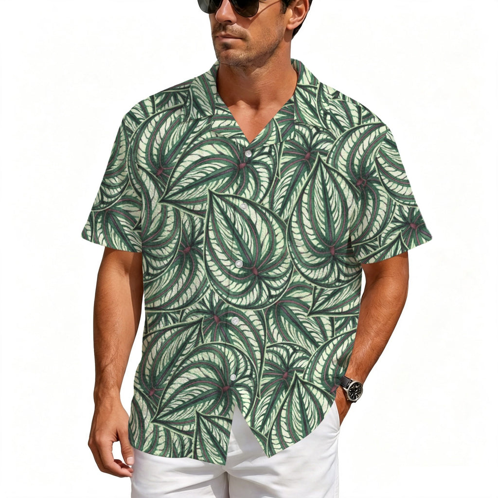 Stripy Leaves Men's Crinkle Hawaiian Shirt