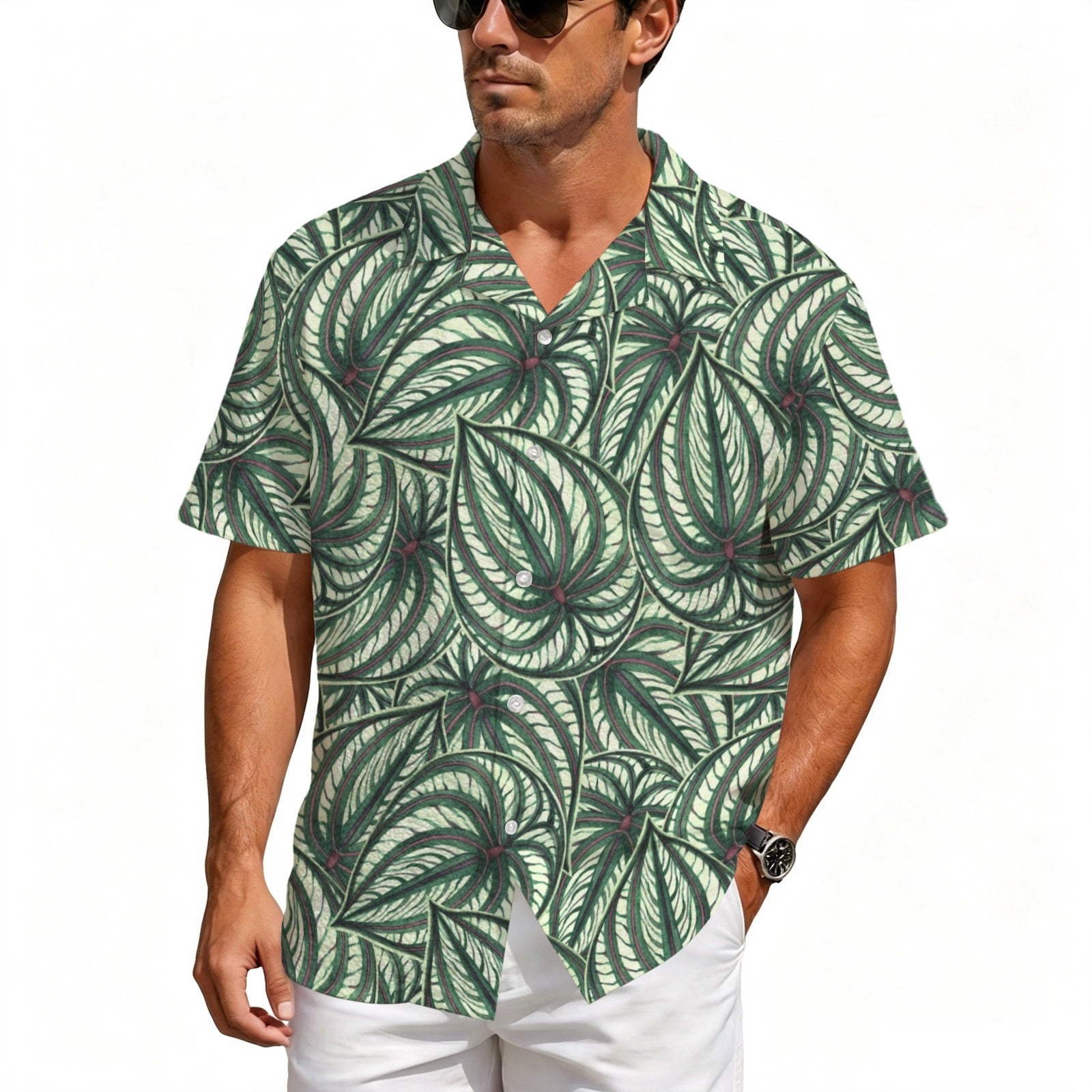 Stripy Leaves Men's Crinkle Hawaiian Shirt