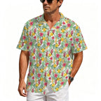 Tropical Flowers On White Men's Crinkle Hawaiian Shirt