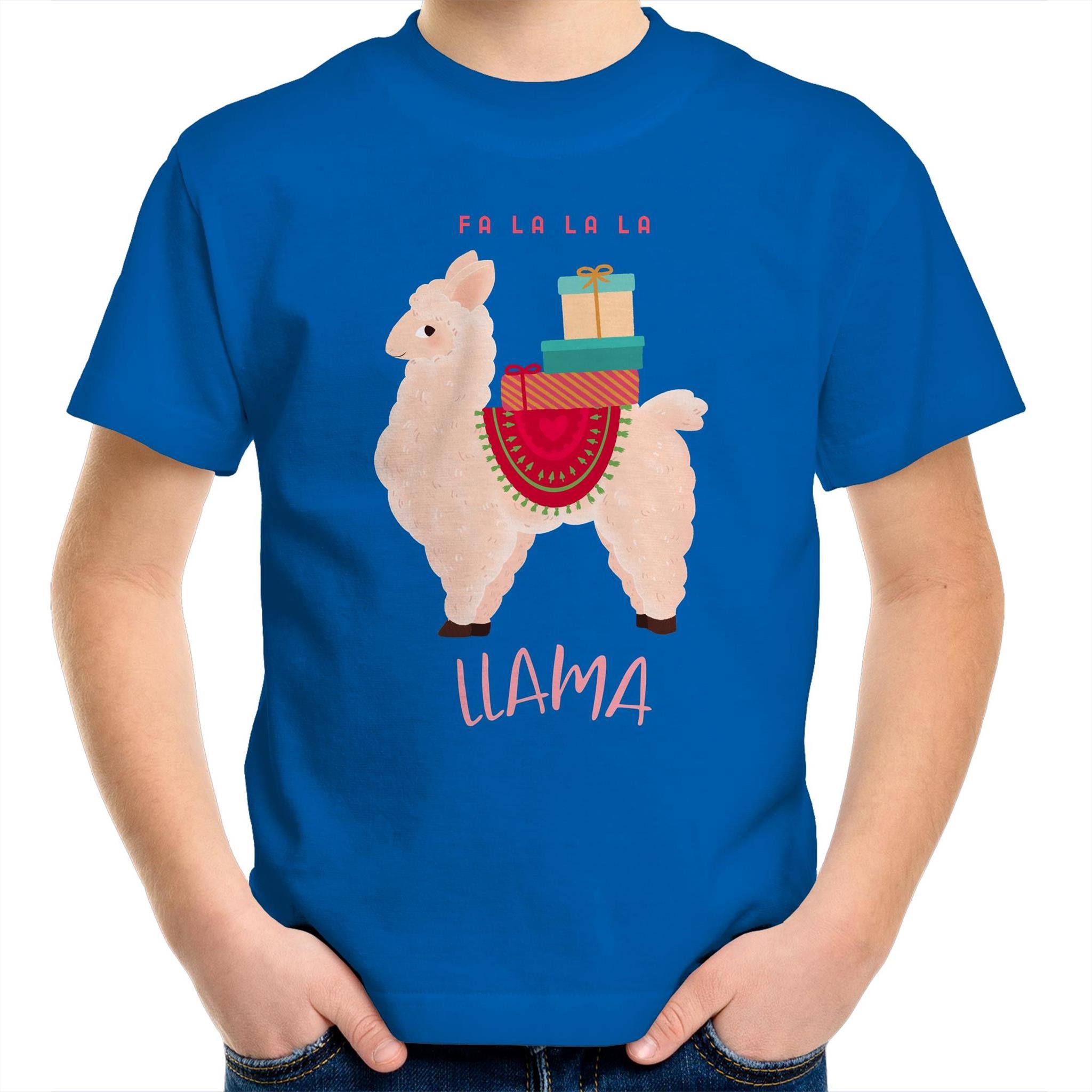 Fa La La La Llama, Christmas - Kids Youth T-Shirt Bright Royal Kids Christmas T-shirt Christmas Printed In Australia