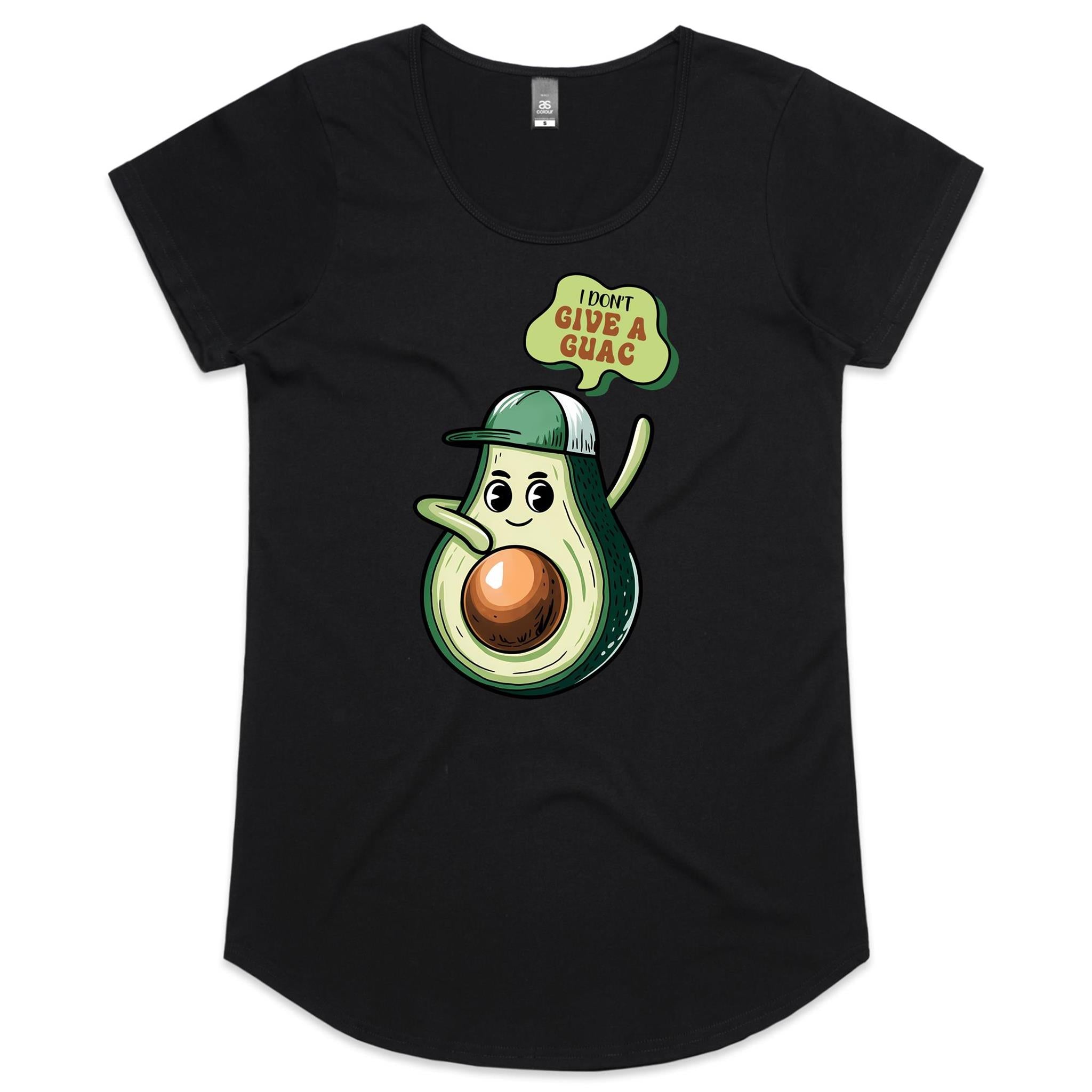 Avocado, I Don't Give A Guac - Womens Scoop Neck T-Shirt Black Womens Scoop Neck T-shirt Food Printed In Australia
