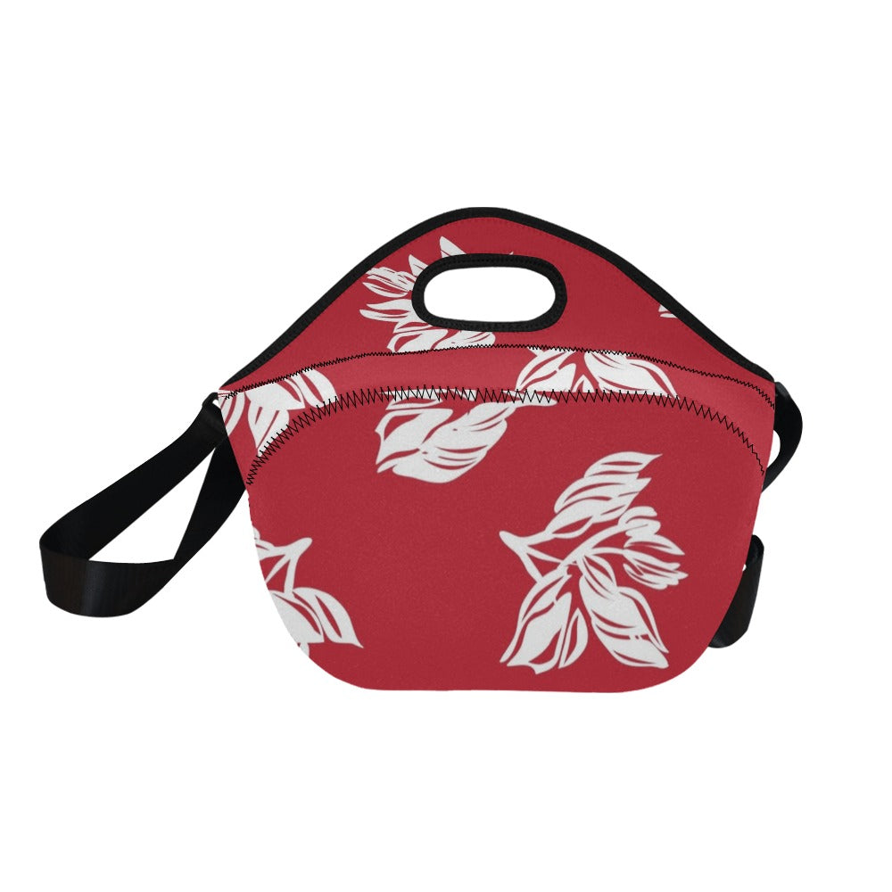 Red Retro Foliage, Hawaiian Flower - Neoprene Lunch Bag Neoprene Lunch Bag Printed Offshore